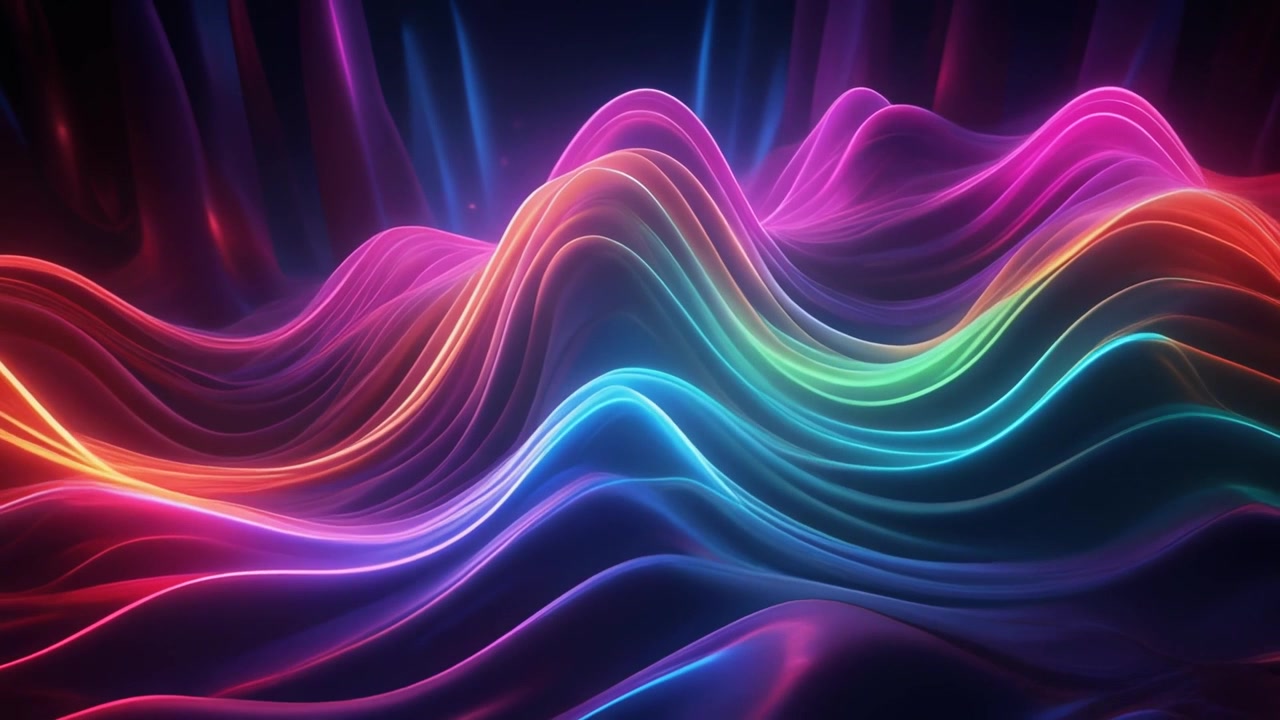 Abstract Neon Glowing Waves Moving in Fluid Motion