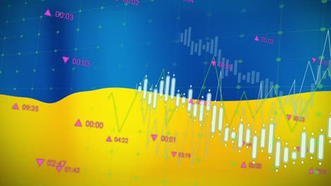 Animation-Von-Finanzdiagrammen-über-Der-Flagge-Der-Ukraine