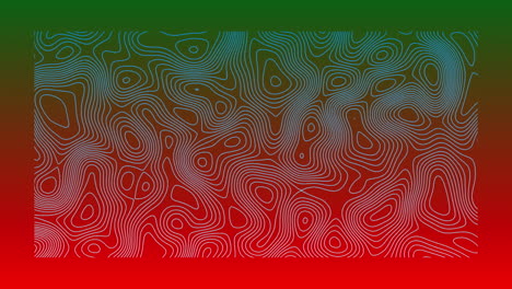 animation of organically moving blue topographic lines on red and green background