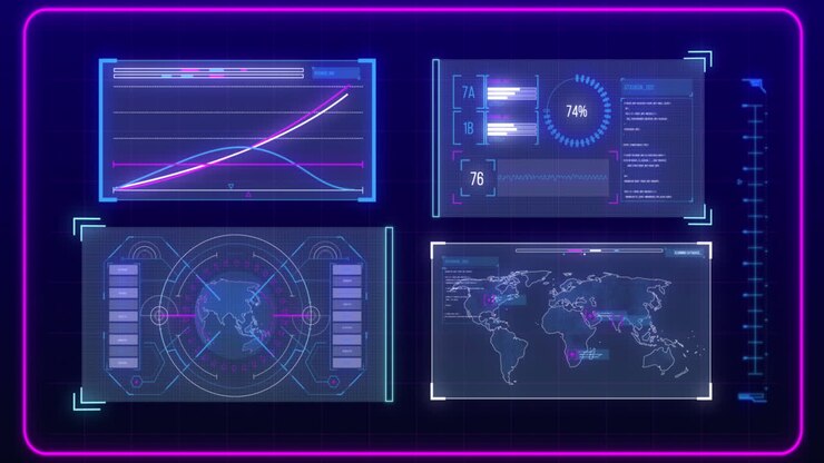Animation of data processing on blue background