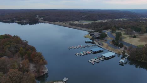 Aerial descent toward marina club house