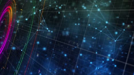 animation of scope scanning and network of connections over grid in background