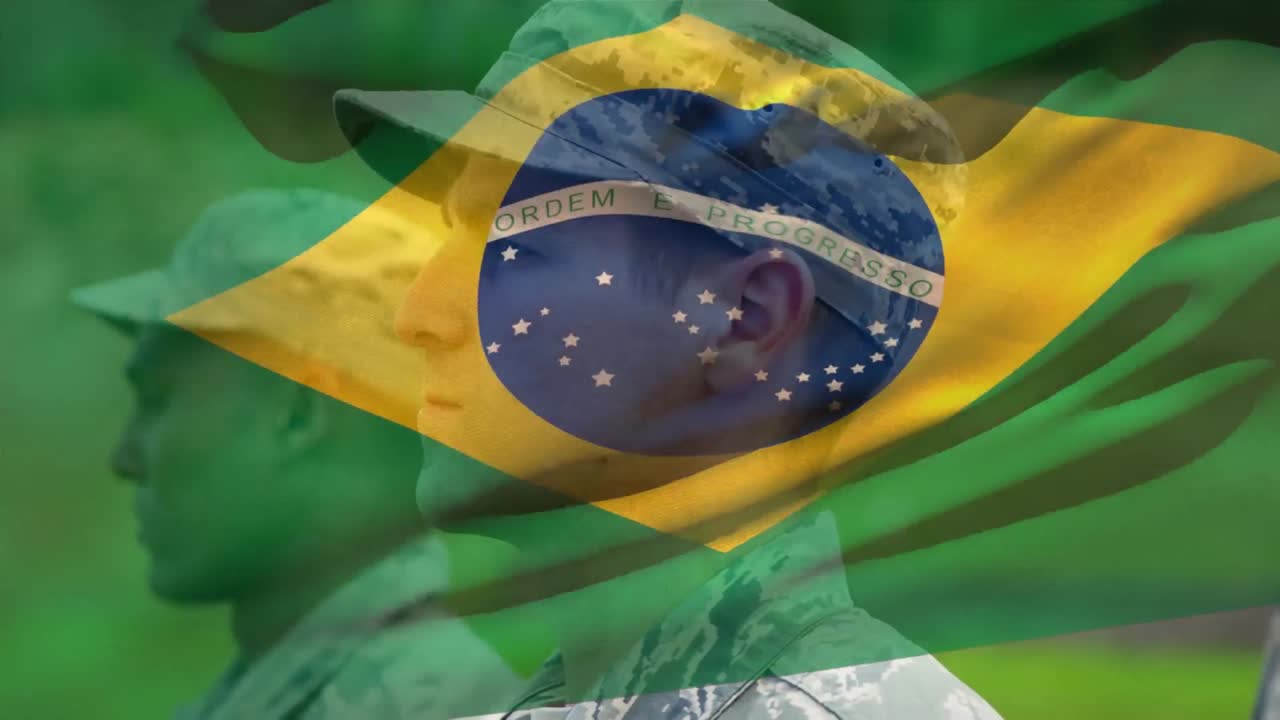 animación de la bandera de brasil sobre varios soldados
