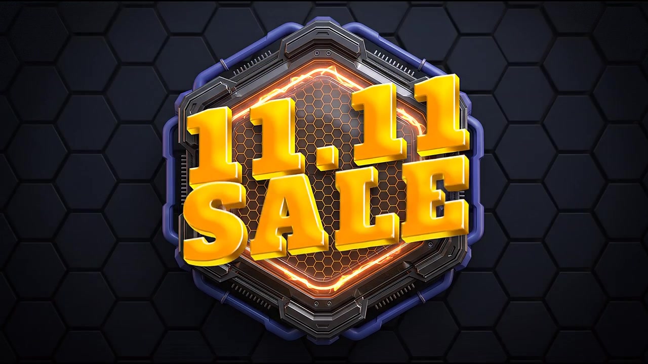 Grafica promozionale Saldi 11.11 con design esagonale futuristico