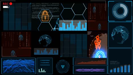 monitor digital cctv has locked graph bar radar detected was attact by ransomeware and encryption wiggle effect text cover on screen