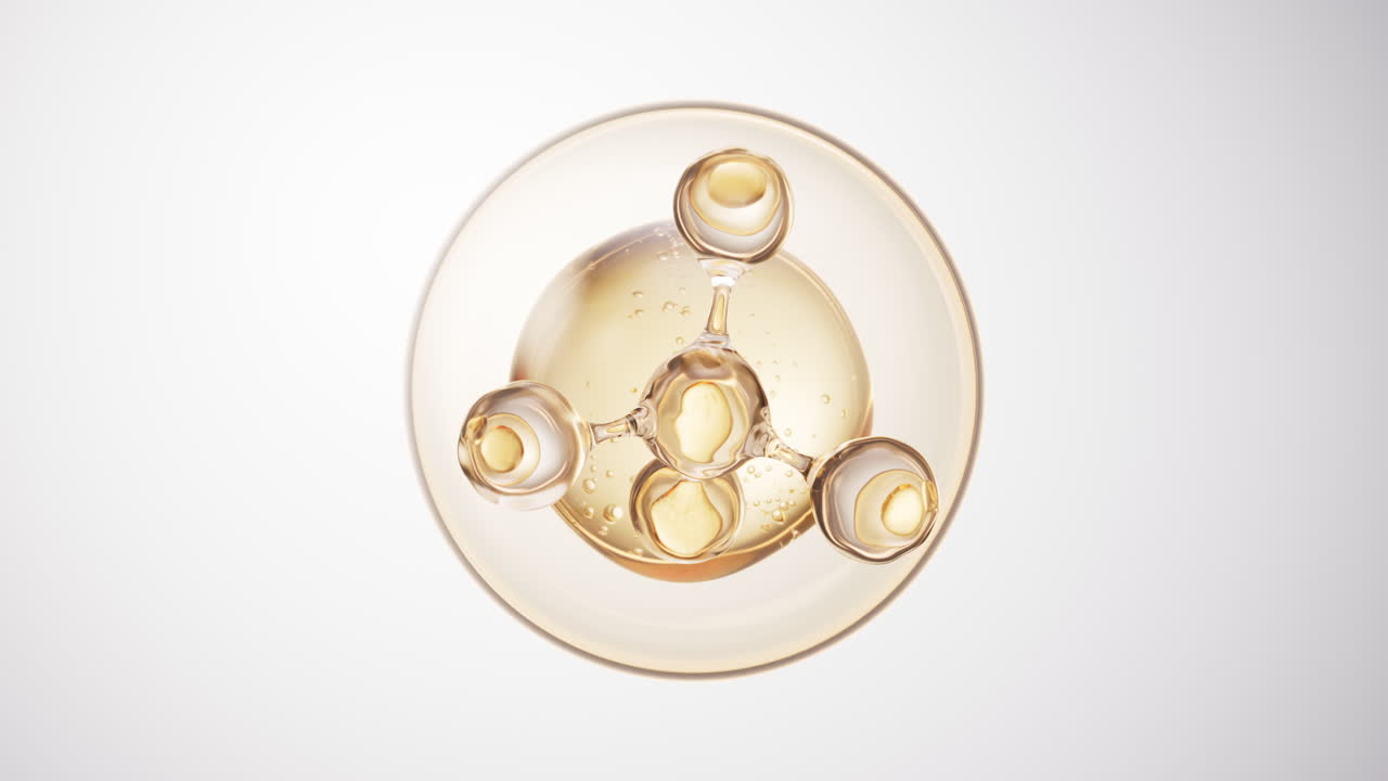 molécula de oro biológica con fondo de burbujas, representación en 3d.