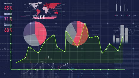 animación del procesamiento de datos financieros sobre un fondo oscuro