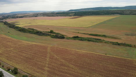 Aerial-drone-shot-over-the-countryside-roads-in-Bulgaria