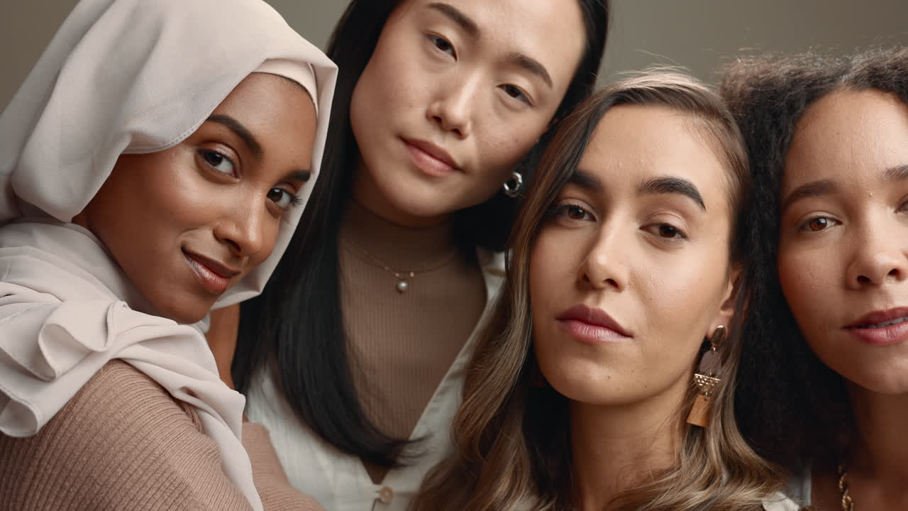 Inclusion, women and group portrait in studio Premium Stock Video Footage