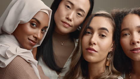 inclusion, women and group portrait in studio