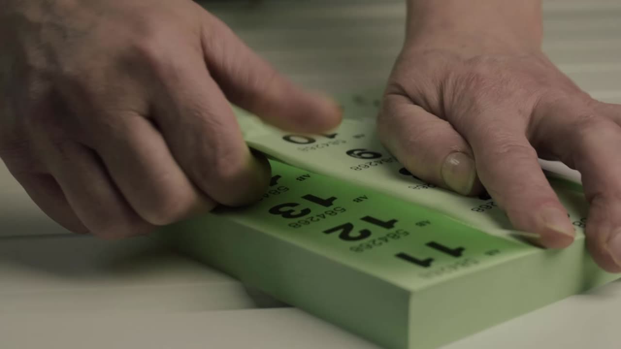 Hand tearing lottery tickets medium shot