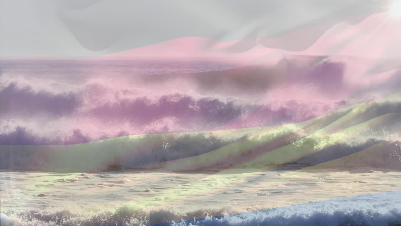 독일  ⁇ 발이 해변 해양 풍경 위에서 날아다니는 애니메이션