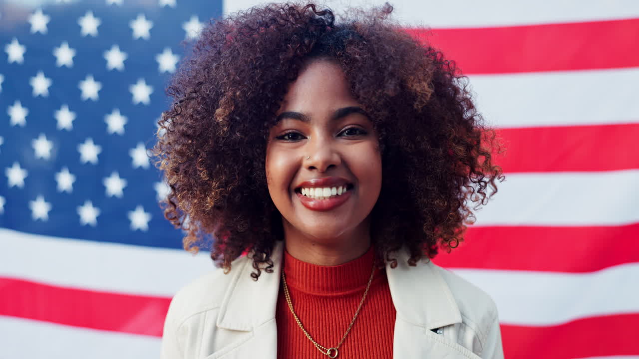 Portrait of a woman with an American flag