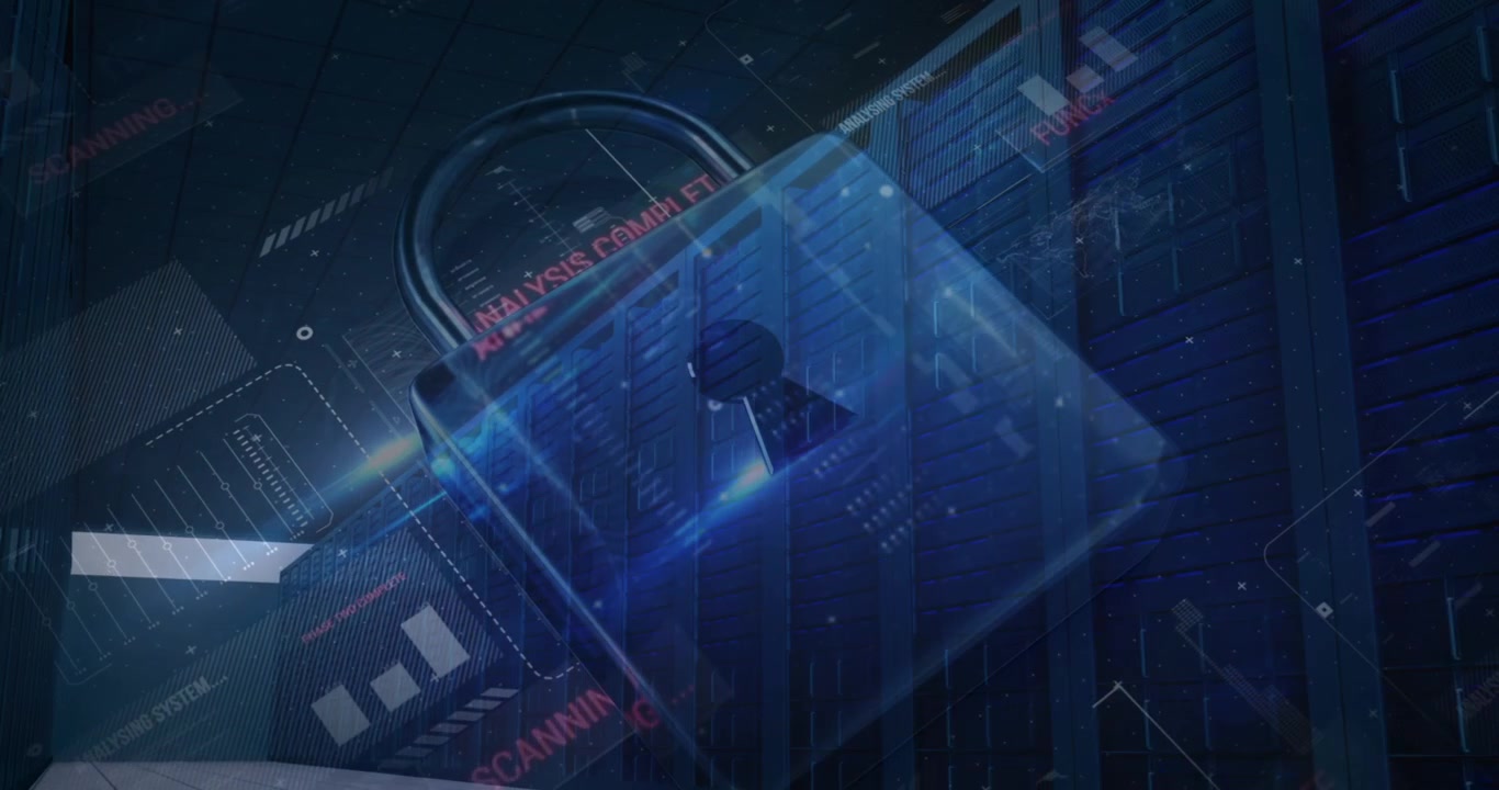 Animation of digital padlock over navy background