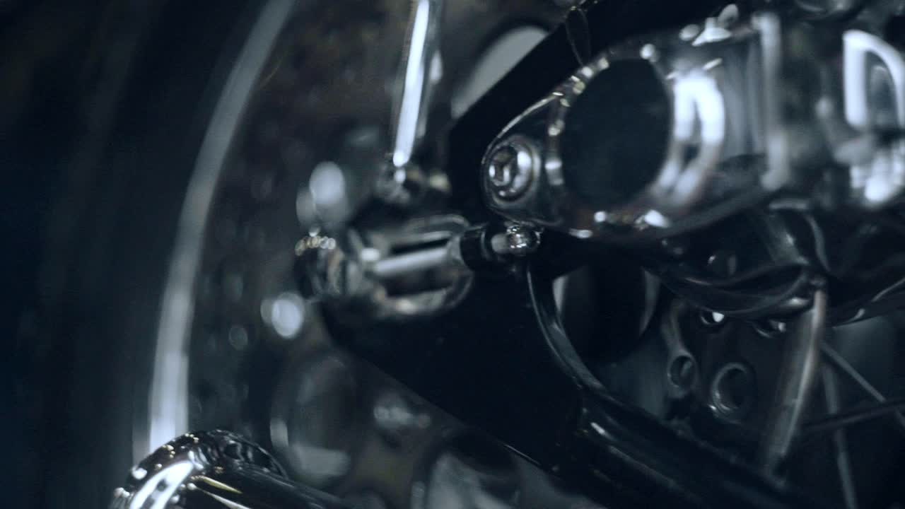 Motorcycle background. Component wheels of vintage motorbike. Motorcycle custom