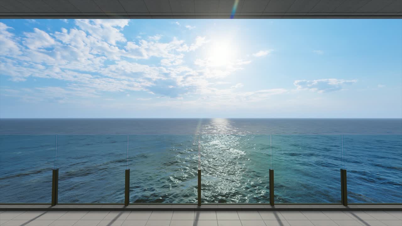 バルコニーから見える海の風景 夕暮れのストックビデオ