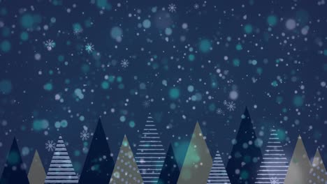 Animation-of-snow-falling-over-christmas-tree-pattern