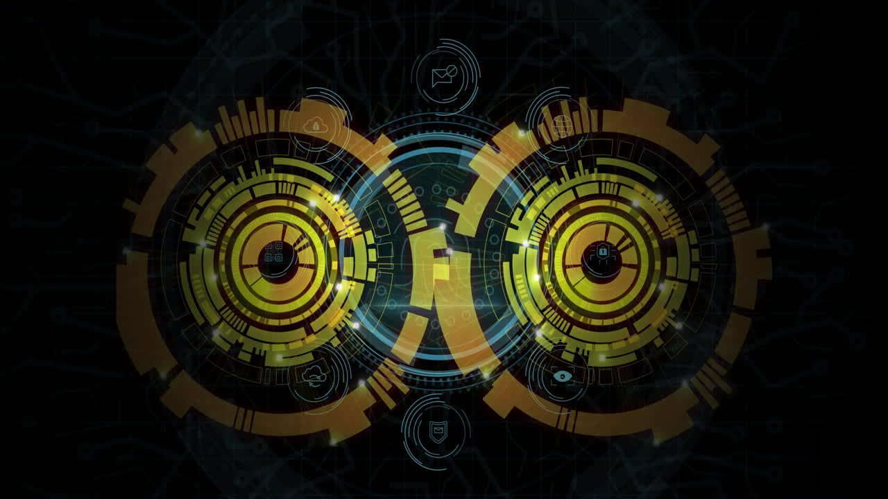 Animation of futuristic digital interface with circular patterns in school setting