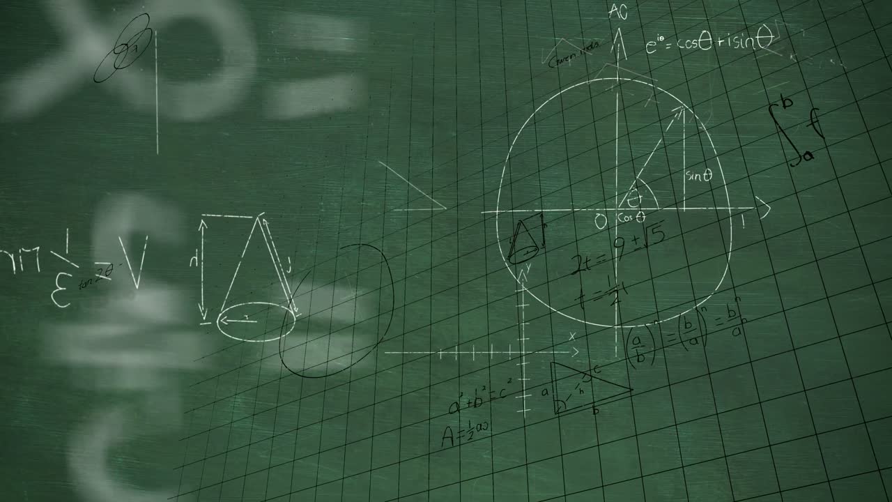 초록색 배경에 수학적 방정식의 애니메이션