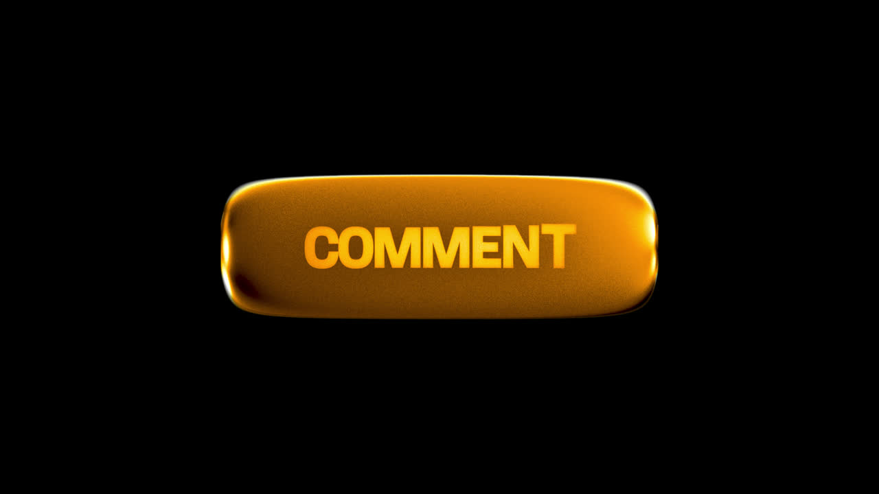 Golden Glossy Comment Button Animating and Glowing on Black Background