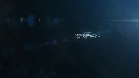 large spaceship in deep space accelerating away