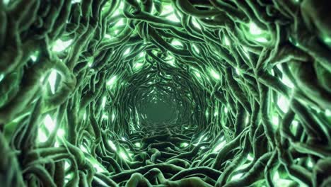 glowing green root tunnel