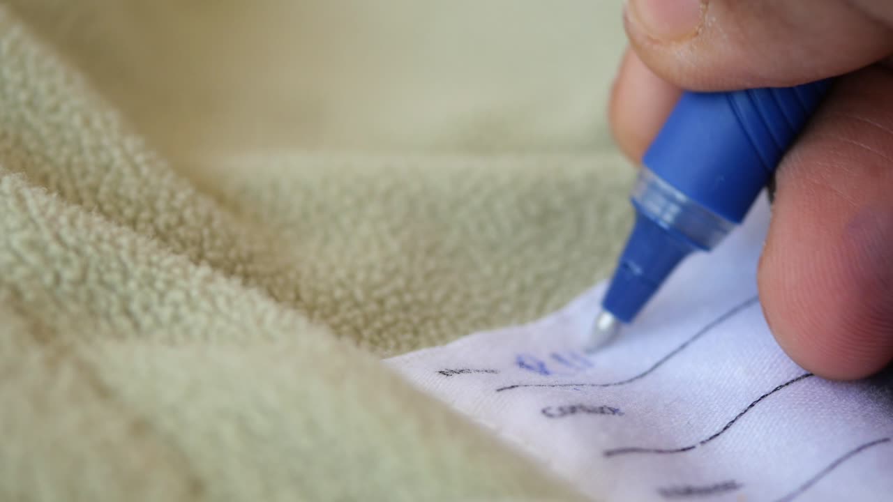Hand writing on a clothing label
