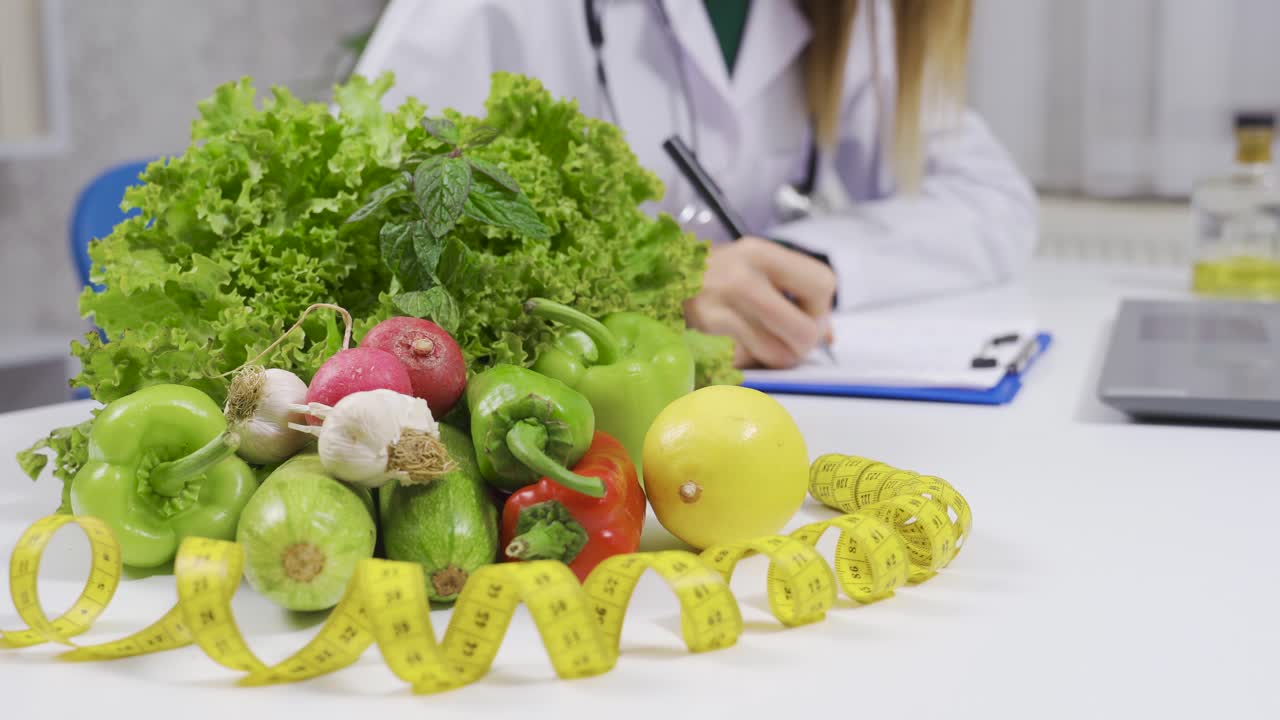 el nutricionista prepara un plan de dieta vegetal para una vida saludable.