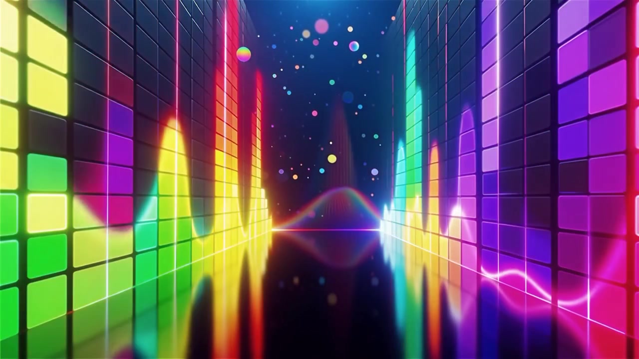 Futuristisk regnbuefarvet neon musik equalizer visualisering baggrund.