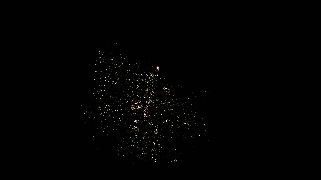 떨어지는 황금빛 불꽃의 엉망진창에서 터지는 고리 불꽃으로 폭발하는 딱딱한 스타일의 불꽃