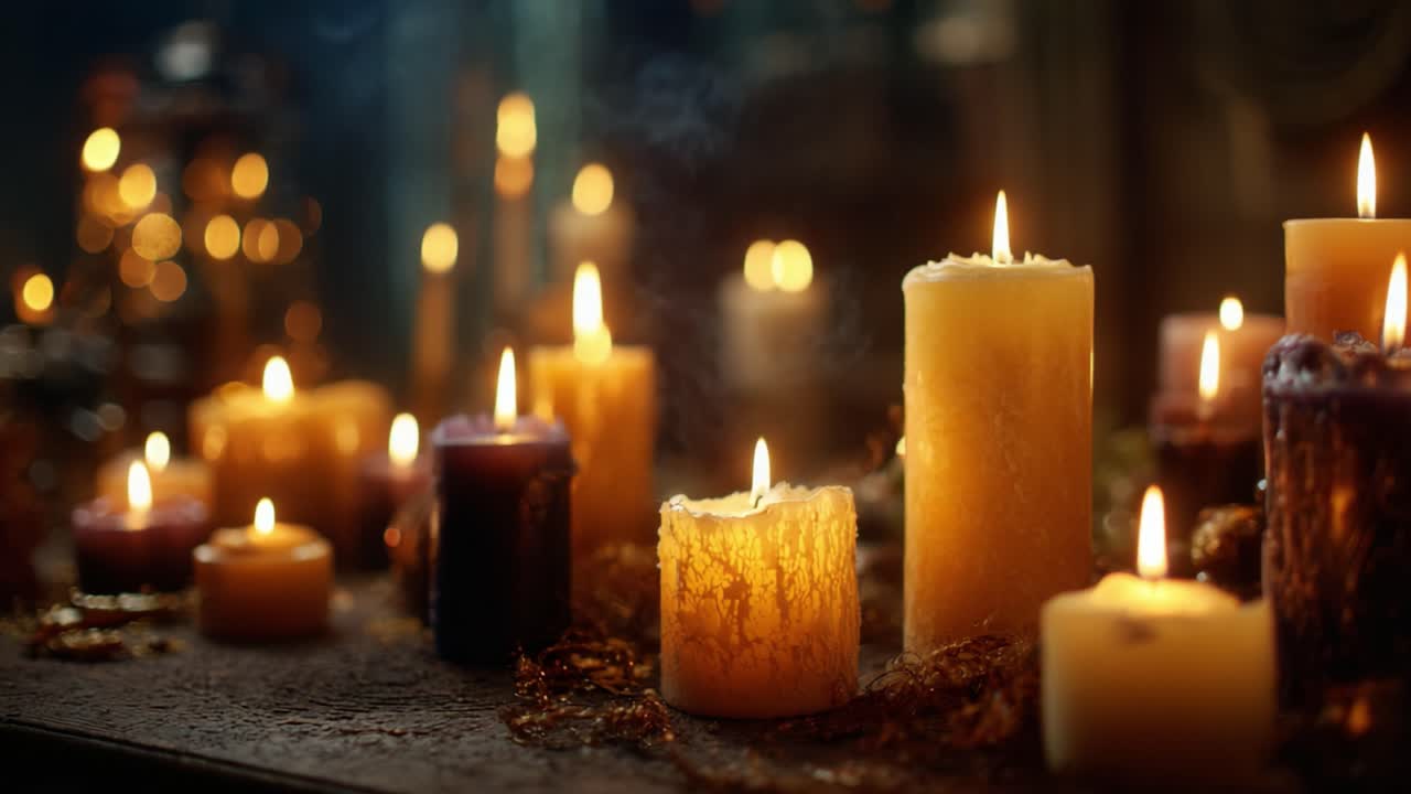 A Serene Display of Flickering Candles Casting Warm Light in a Cozy Atmosphere, Perfect for Creating a Relaxing Ambiance and Enhancing Home Decor