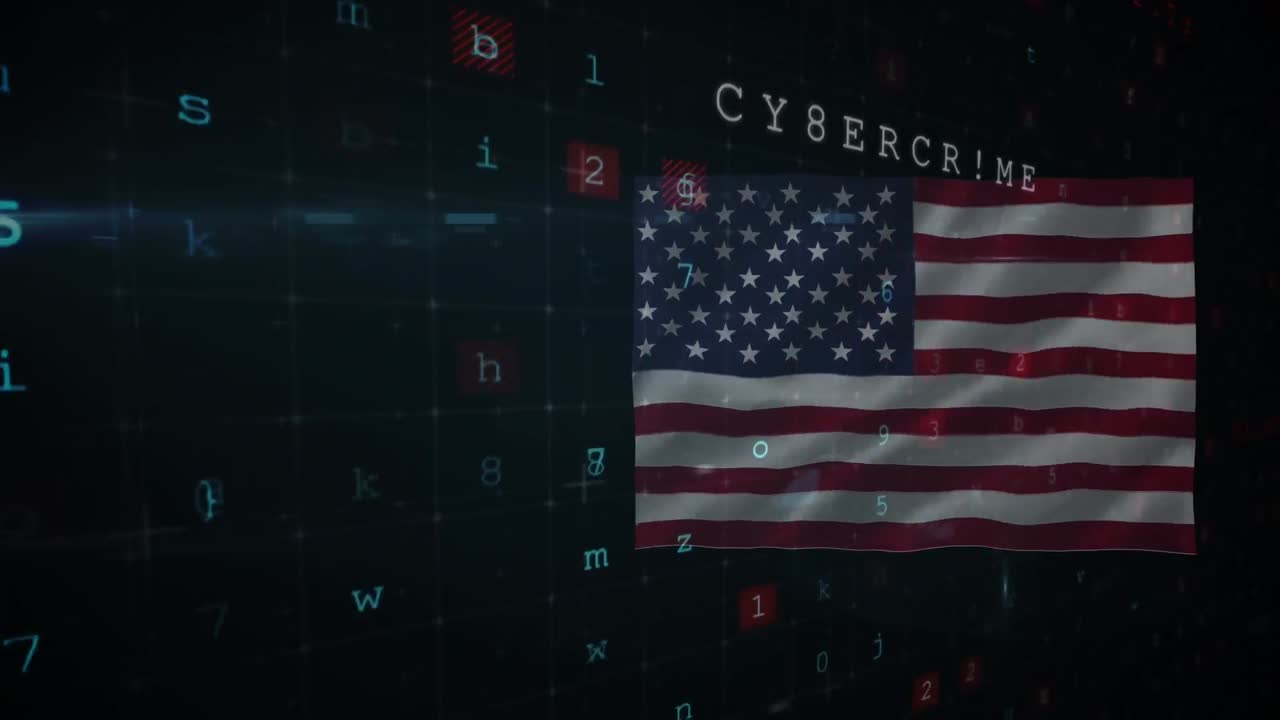 conceptos de seguridad cibernética procesamiento de datos contra la bandera de los ee.uu.