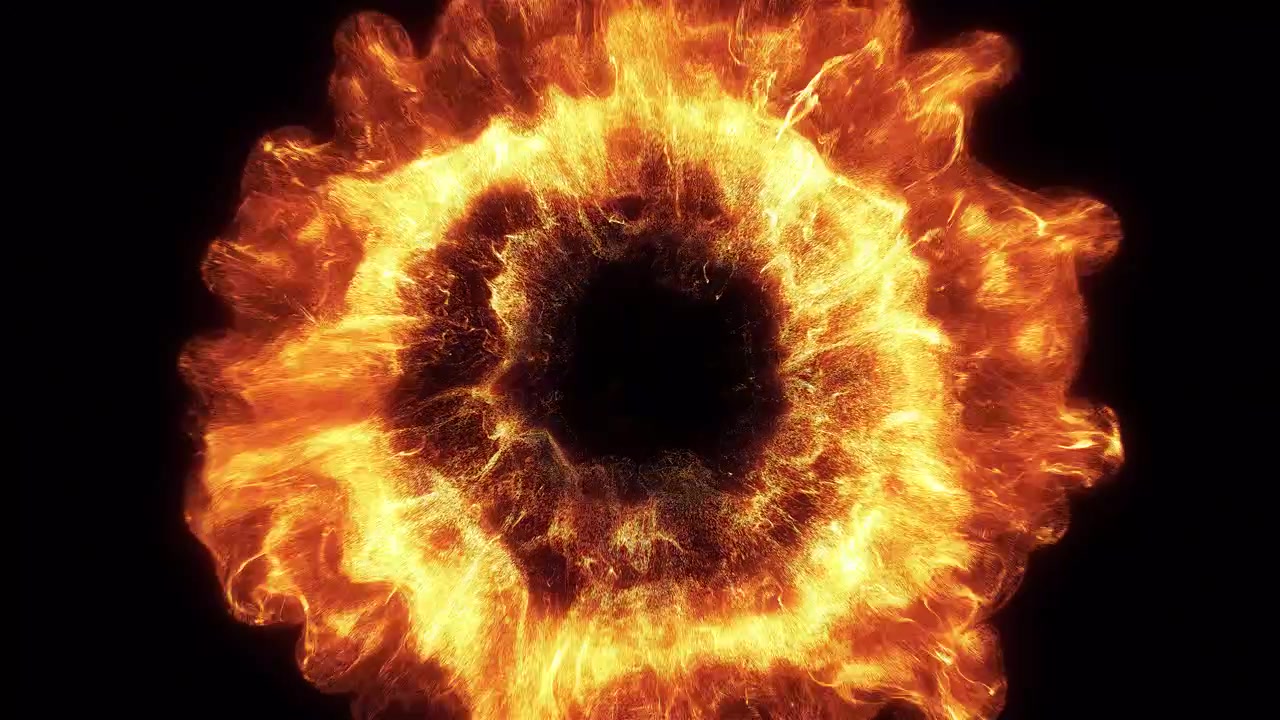 Abstract Fiery Energy Burst Expanding on Black Background