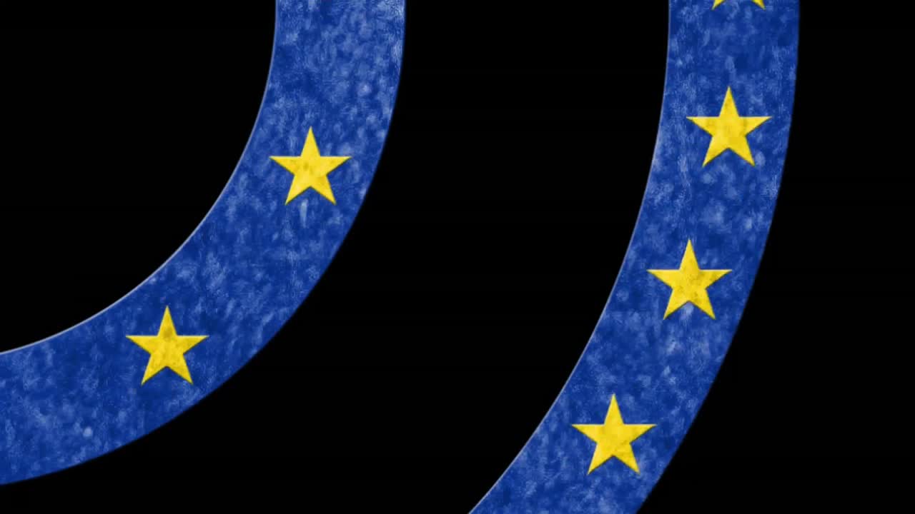 Stelle gialle su cerchi blu in movimento su sfondo nero