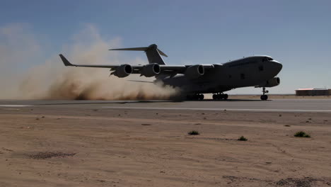 Military Cargo Plane Landing in Desert