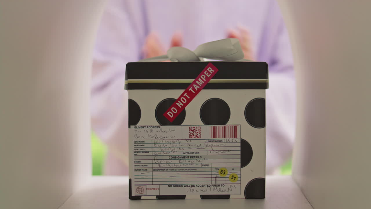 Close Up of Woman Clapping Hands and Taking Gift Box out of Mailbox