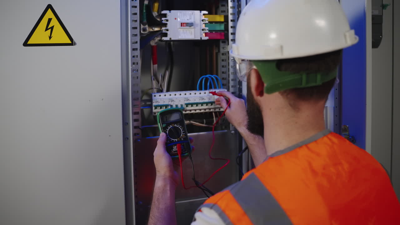 electricista probando el panel eléctrico