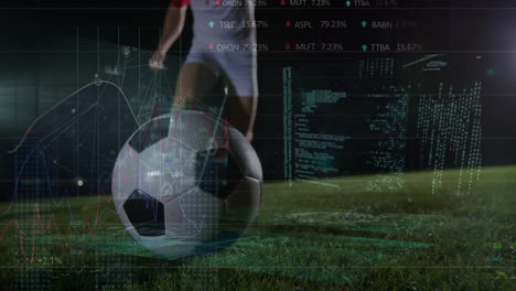 animación del procesamiento de datos sobre un jugador de fútbol caucásico