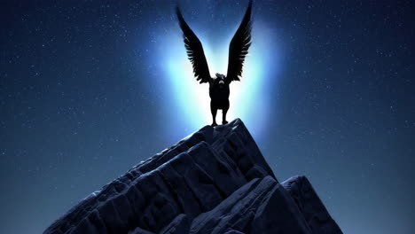 griffin on mountain top at night