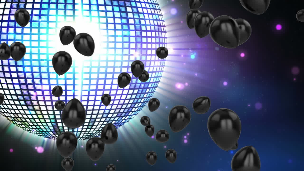 Animazione di palloncini fluttuanti su palla a specchi