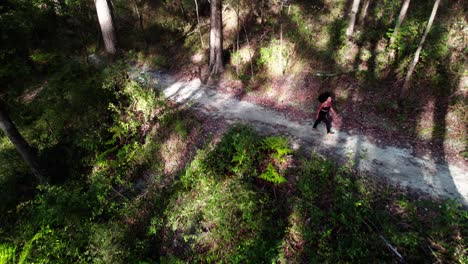 mujer caminando por un sendero forestal en el interior de noosa, queensland, australia