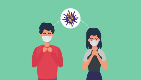 people wearing masks and a virus illustration