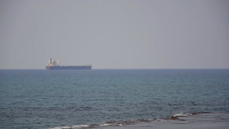 large container ship in the mediterranean sea off the coast of caesarea in israel