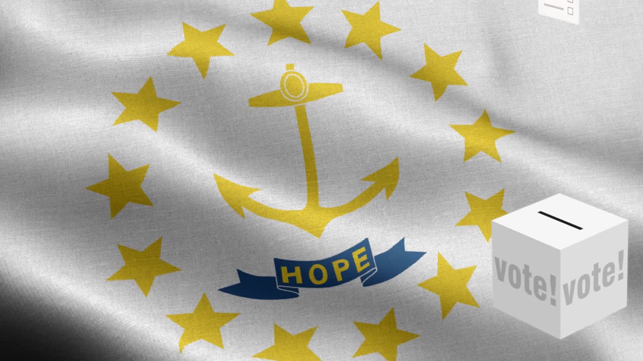 로드 아일랜드 주 - 투표용지가 로드 아일랜드 선택을 위해 상자에 날아갑니다 - 발 앞에 있는 투표용지 - 선거 - 투표 - 국가 발 로드 아일랜드 주의 파동 패턴 루프 가능한 요소 - 직물 질감과 끝없는 루프 - 로드 아일랜드 주에서 루프 가능한 발