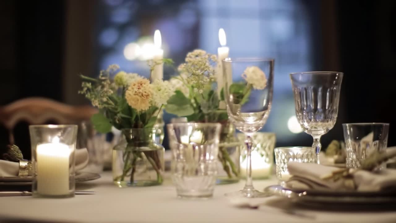 Elegant Table Setting with Candles and Flowers