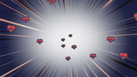 animación de corazones cayendo sobre rayas de fondo