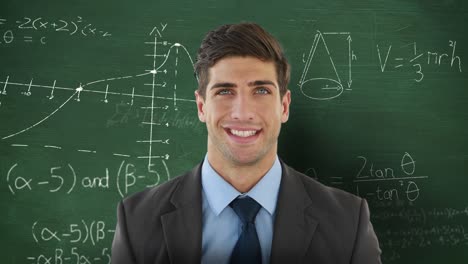 Man-in-front-of-moving-maths-on-chalkboard-4k