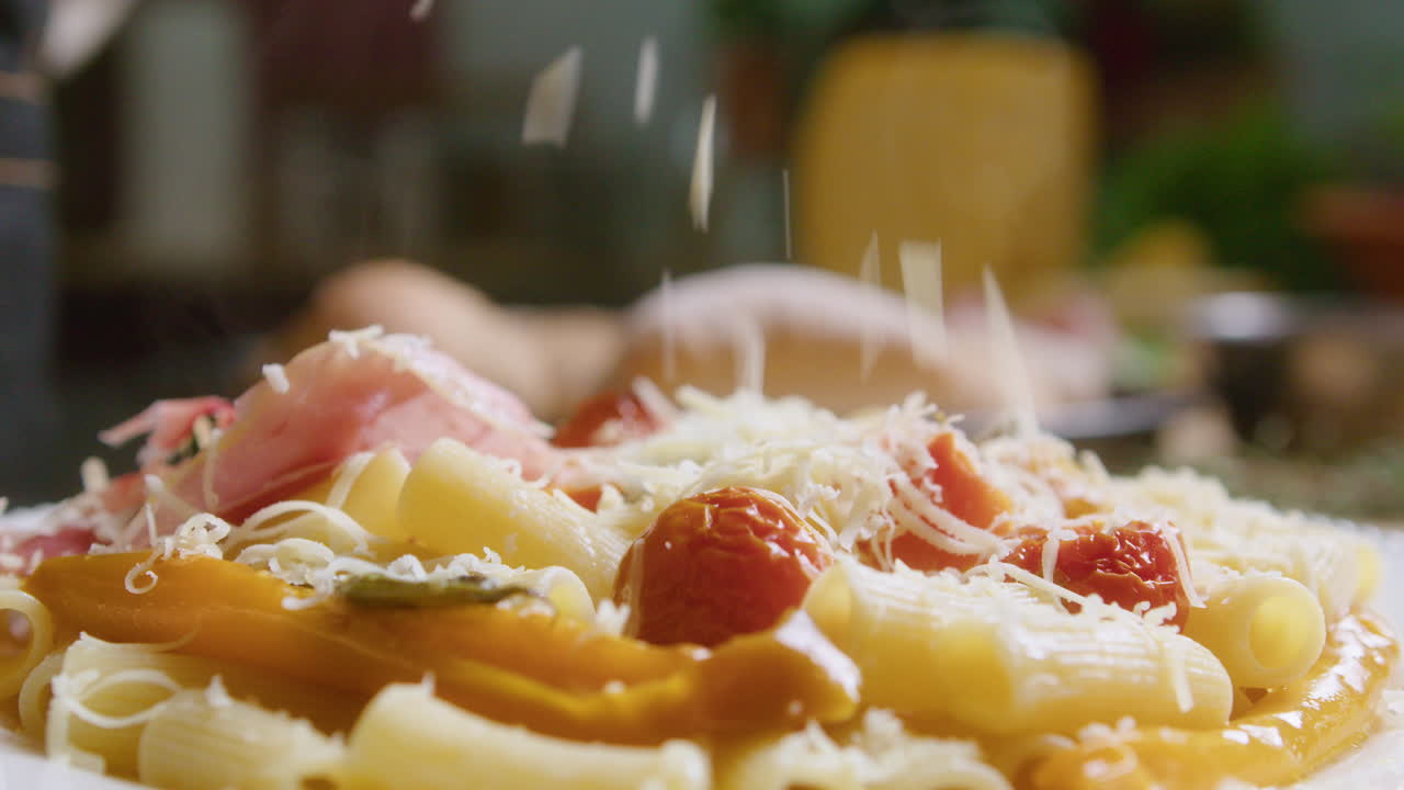 Pasta with tomatoes, prosciutto, and parmesan