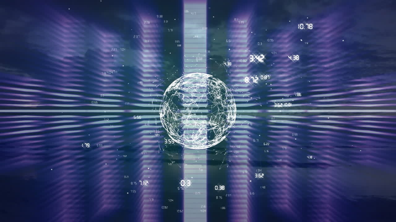 Glowing globe with data points and lines animation over abstract background