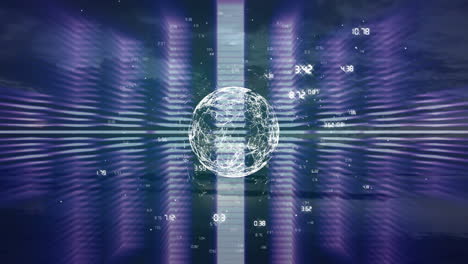 globo brillante con puntos de datos y animación de líneas sobre fondo abstracto